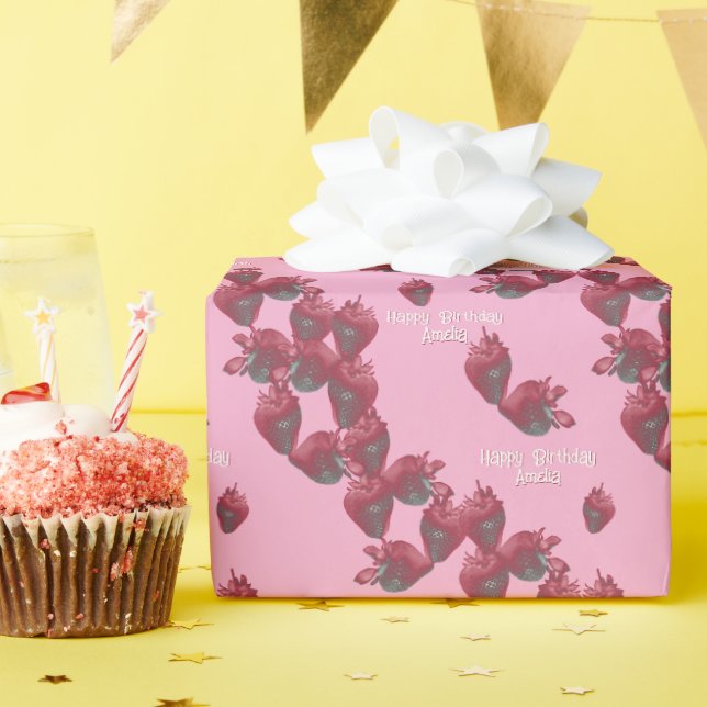 Sweet Strawberries Personalised  Wrapping Paper (Birthday Party)