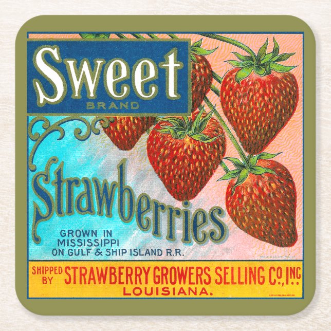 Sweet Strawberries Square Paper Coaster (Front)