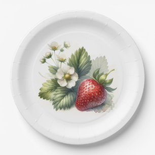 Sweet Strawberry and Flower Paper Plate