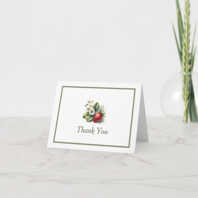 Sweet Strawberry and Flower, Thank You Card (Front)