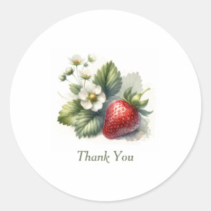 Sweet Strawberry and Flower, Thank You Classic Round Sticker