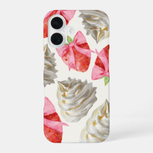 Sweet Strawberry and Whipped Cream Aesthetic Phone iPhone 16 Case