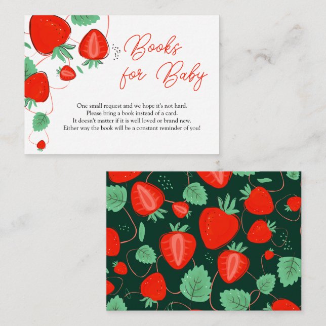 Sweet Strawberry Baby Shower Book Request Enclosure Card (Front/Back)