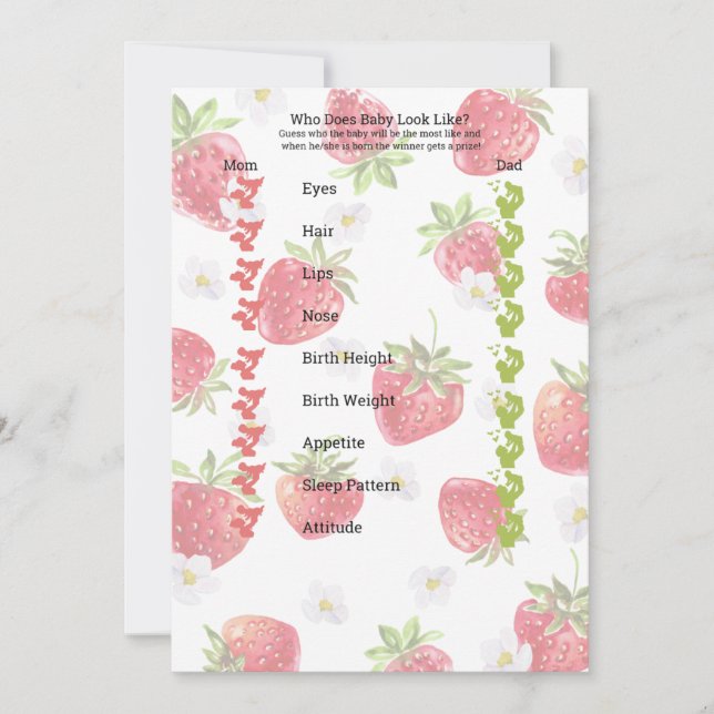 Sweet Strawberry Baby Shower Games Bingo and Trait Invitation (Front)
