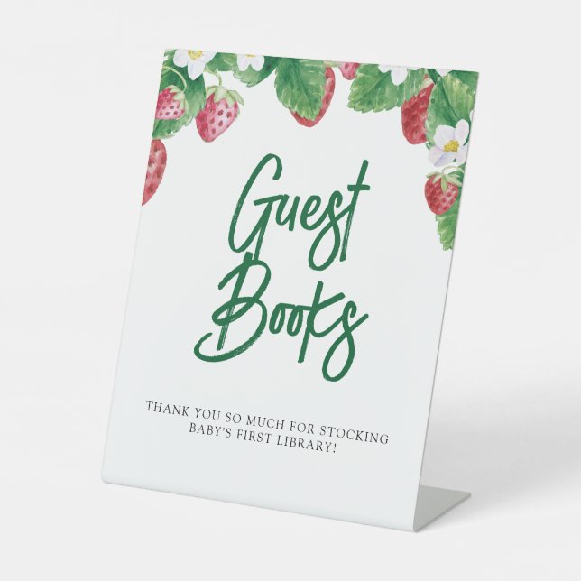 Sweet Strawberry Baby Shower Guest Books Pedestal Sign (Front)