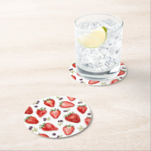 Sweet Strawberry Baby Shower  Round Paper Coaster