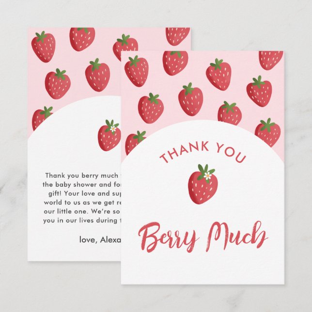 Sweet Strawberry Baby Shower Thank You Cards (Front/Back)
