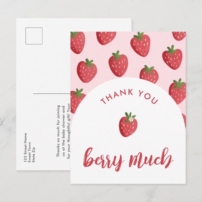 Sweet Strawberry Baby Shower Thank You Postcard (Front/Back)