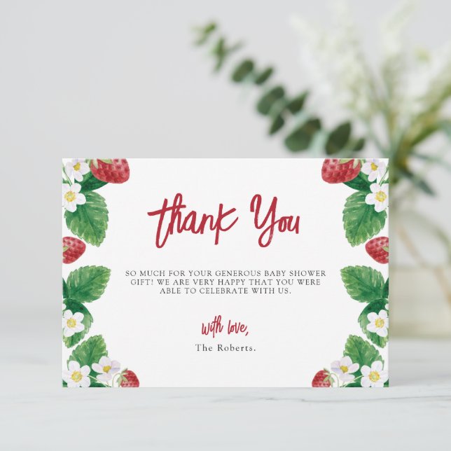 Sweet Strawberry Berry Baby Shower Thank You Card (Standing Front)
