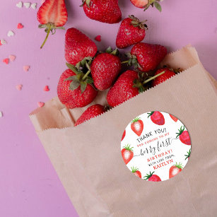 Sweet Strawberry Berry First 1st Birthday Classic Round Sticker