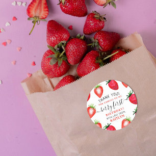 Sweet Strawberry Berry First 1st Birthday Classic Round Sticker