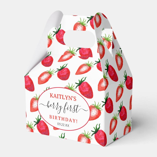 Sweet Strawberry Berry First 1st Birthday Favour Box (Front Side)