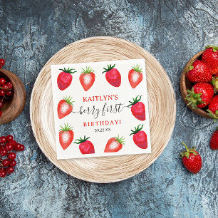 Sweet Strawberry Berry First 1st Birthday Napkin