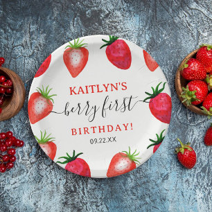 Sweet Strawberry Berry First 1st Birthday Paper Plate