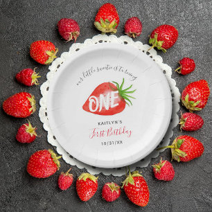 Sweet Strawberry Berry First 1st Birthday Paper Plate