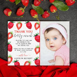 Sweet Strawberry Berry First 1st Birthday Photo Thank You Card<br><div class="desc">Say thank you in style with these trendy 1st birthday thank you cards. The template photo and wording is easy to personalise and your family and friends will be thrilled when they receive these fabulous thank yous.</div>