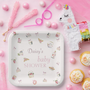 Sweet Strawberry Dessert Baby Shower Watercolor Paper Plate