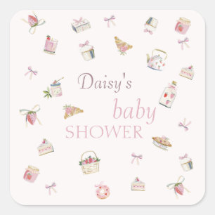 Sweet Strawberry Dessert Baby Shower Watercolor Square Sticker