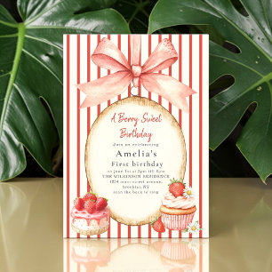 Sweet Strawberry First Birthday Celebration Invitation