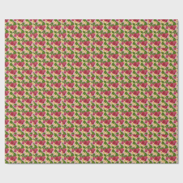 Sweet Strawberry & Floral Pattern Canvas  Wrapping Paper (Flat)