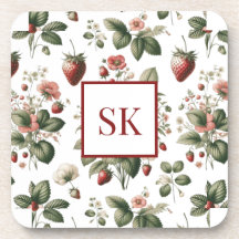 Sweet Strawberry & Floral Pattern Custom Monogram