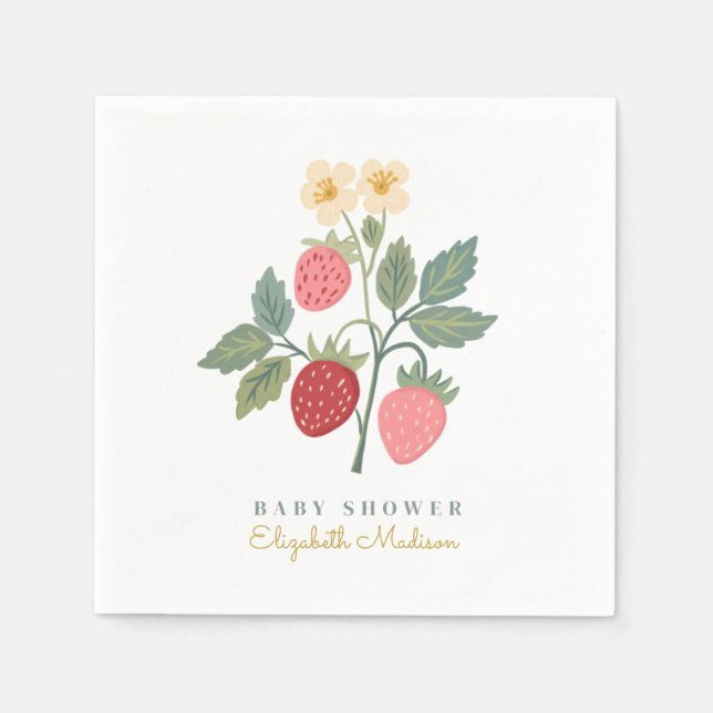 Sweet Strawberry Flower Baby Shower Napkin (Front)