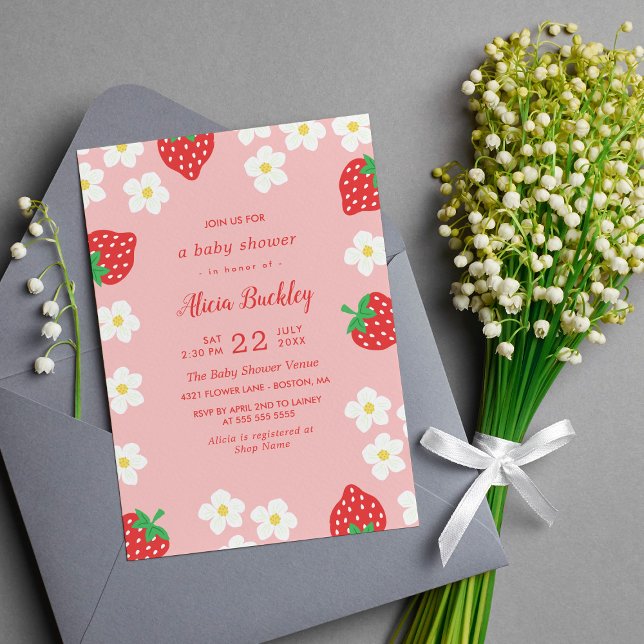Sweet Strawberry Flowers - Baby Shower Invitation (Creator Uploaded)
