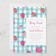 Sweet Strawberry Gingham Baby Shower Invitation