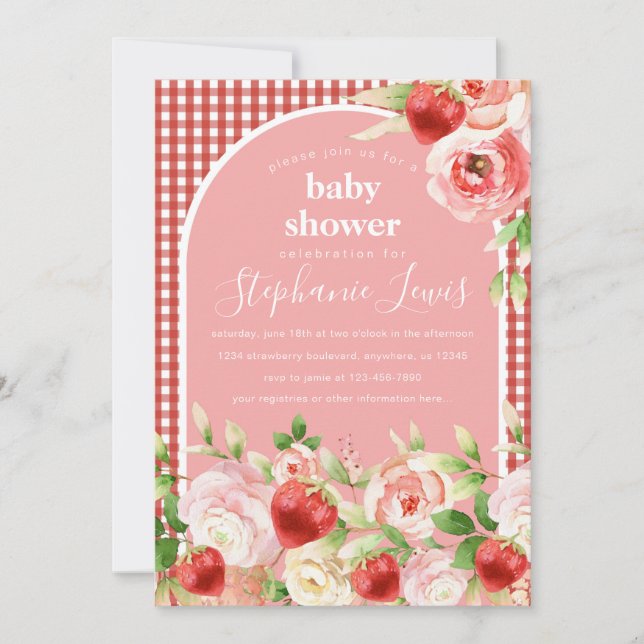 Sweet Strawberry Girl Baby Shower Invitation (Front)