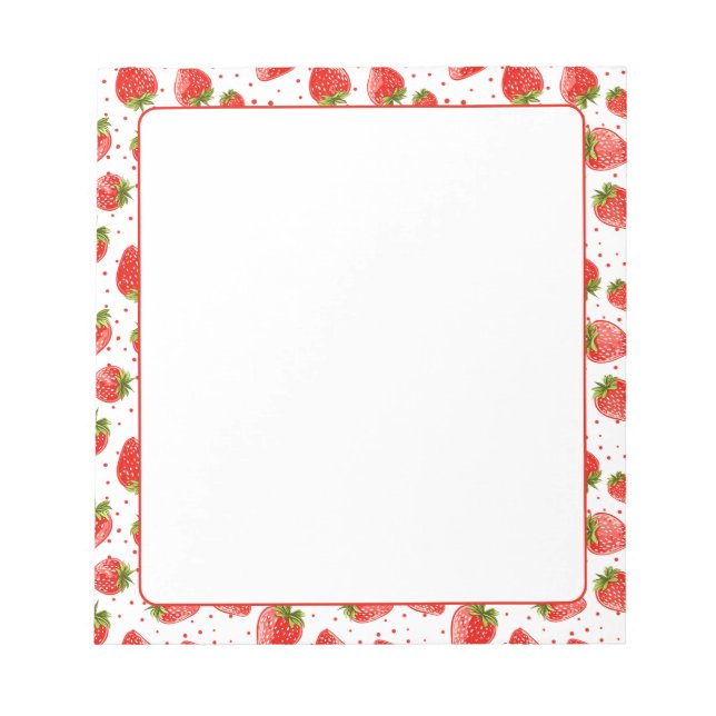 Sweet Strawberry Juicy Strawberries Border Notepad (Front)