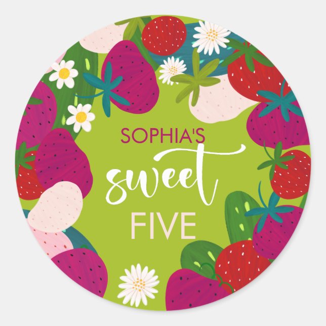 Sweet strawberry kids birthday classic round sticker (Front)