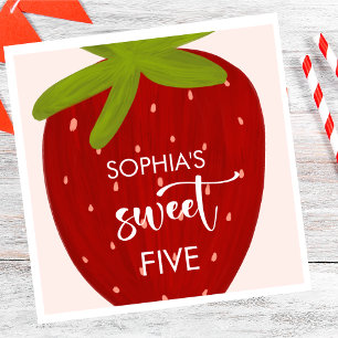 Sweet strawberry kids birthday napkin