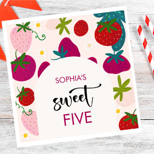 Sweet strawberry kids birthday napkin