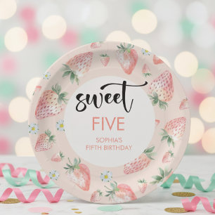 Sweet strawberry kids birthday paper plate
