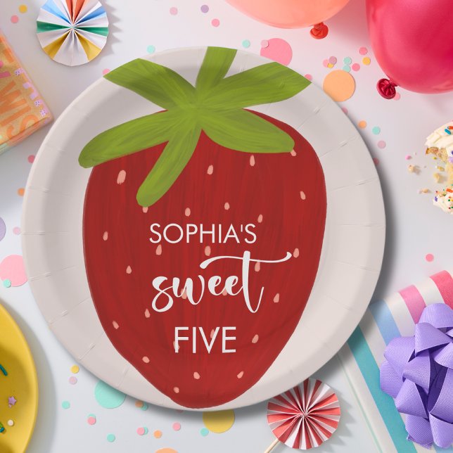 Sweet strawberry kids birthday paper plate (Creator Uploaded)