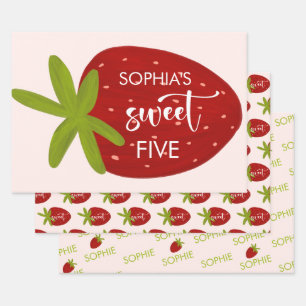 Sweet strawberry kids birthday wrapping paper sheet