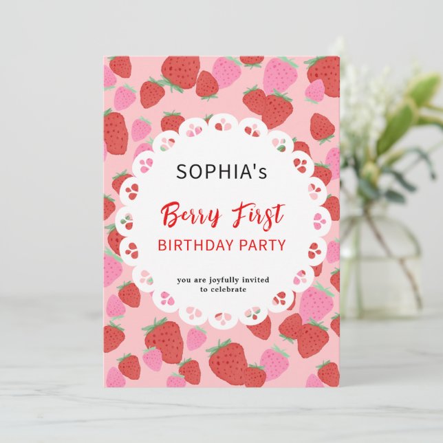 Sweet Strawberry Lace Invitation (Standing Front)