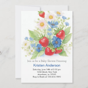Sweet Strawberry Meadow Boy Baby Shower Invitation