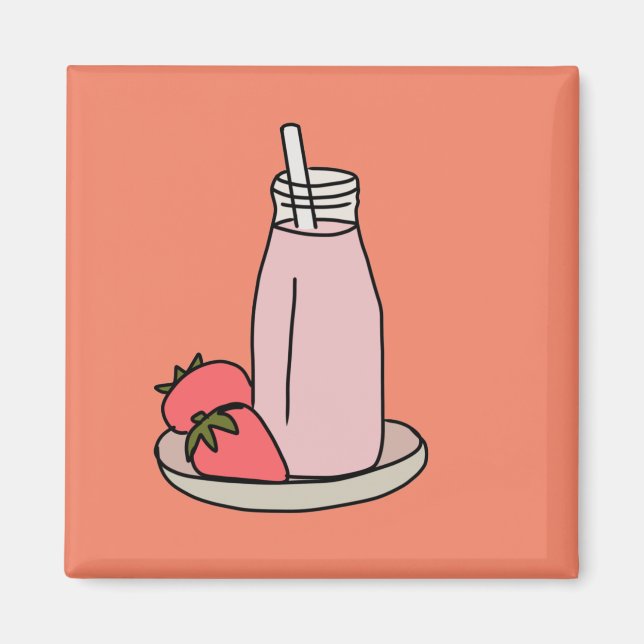 Sweet strawberry milkshake cute pink magnet (Front)