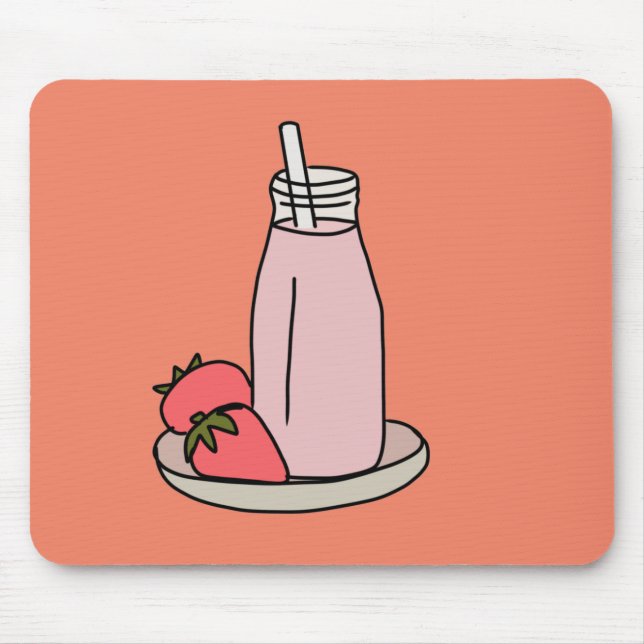 Sweet strawberry milkshake cute pink mouse mat (Front)