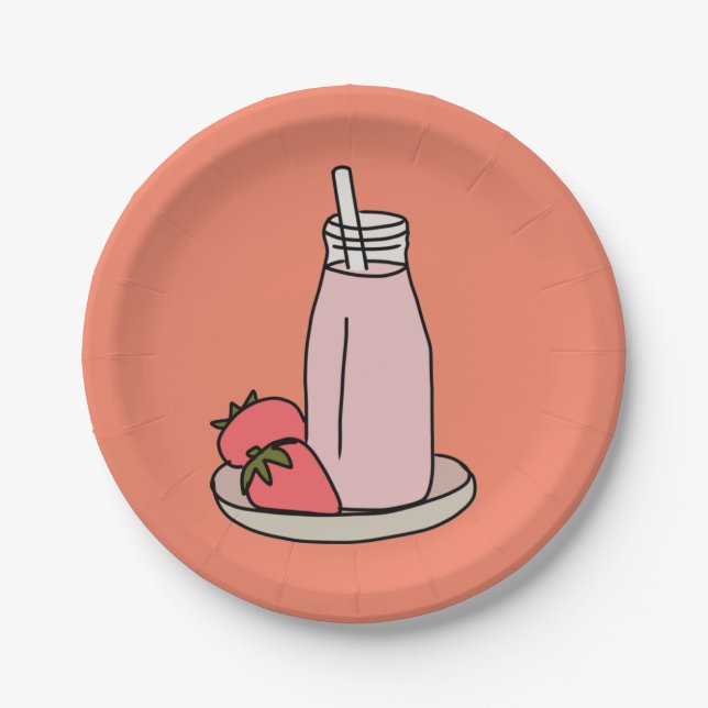 Sweet strawberry milkshake cute pink paper plate (Front)