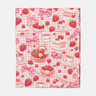 Sweet Strawberry Picnic Gingham Red Pink Pattern Fleece Blanket