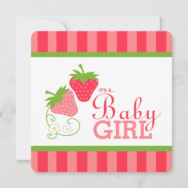 Sweet Strawberry Pink and Green Baby Shower Invitation (Front)