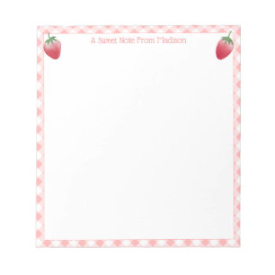 Sweet Strawberry Pink Gingham Check Girl's Notepad