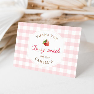 Sweet Strawberry Pink Gingham Thank You Card