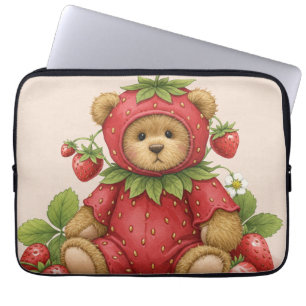 Sweet Strawberry Teddy Bear by Natasha Us Laptop Sleeve