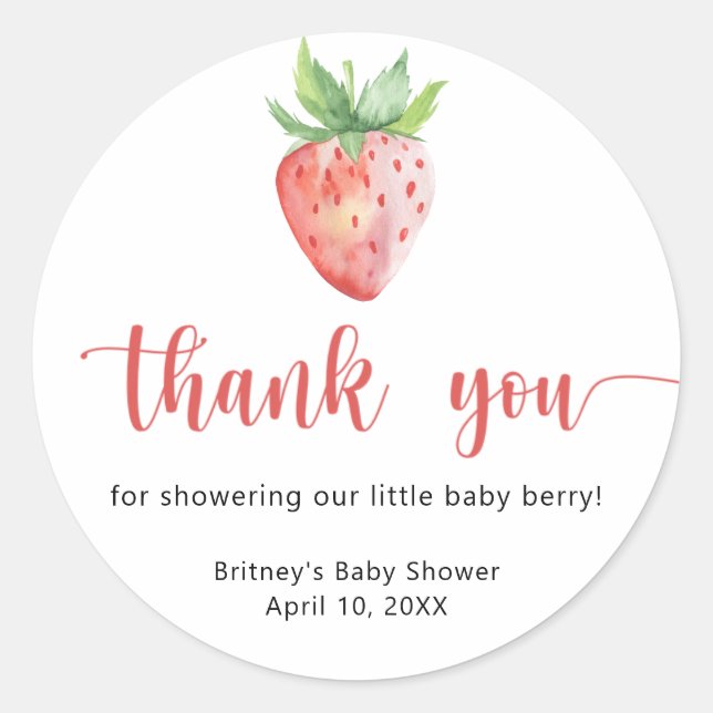 Sweet strawberry - thank you classic round sticker (Front)
