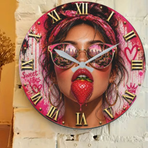 Sweet Strawberry Vibes Luxury Fashion Large Clock