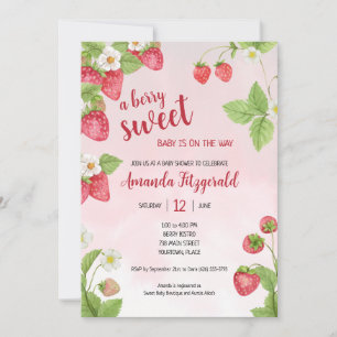 Sweet Strawberry Watercolor Baby Shower Invitation