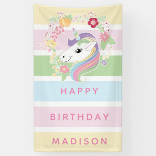 Sweet Stripes Unicorn Floral Birthday Banner